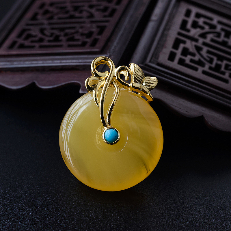 波罗的海天然银镀金鸡油黄平安扣吊坠-红掌柜