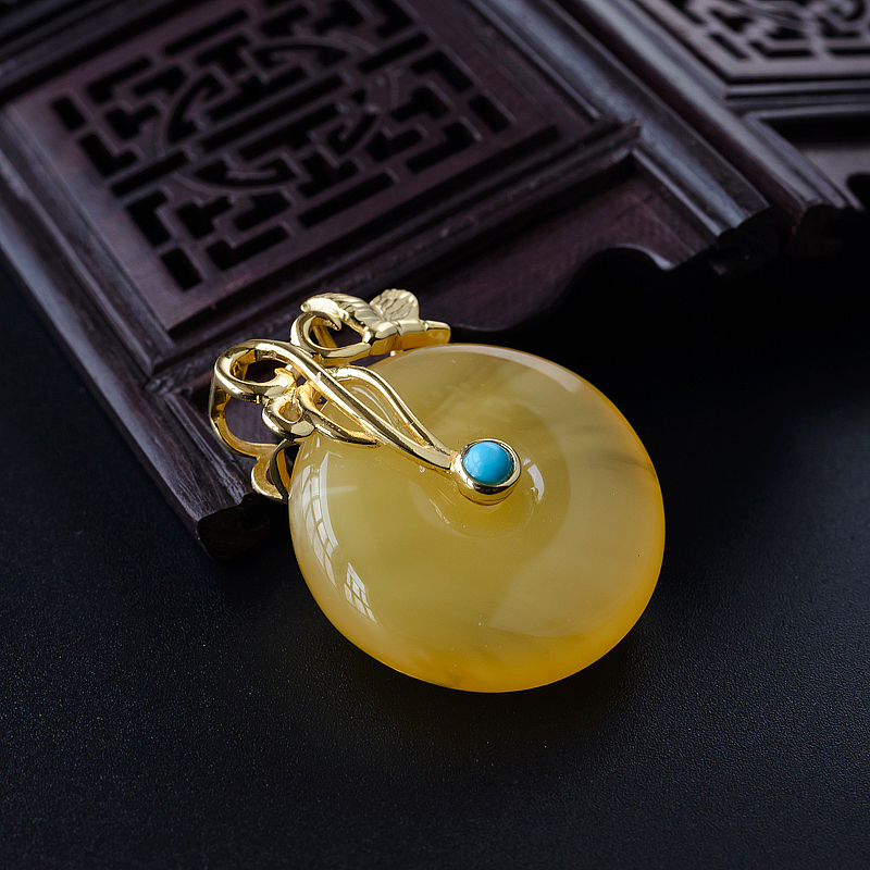 天然银镀金鸡油黄平安扣吊坠-红掌柜