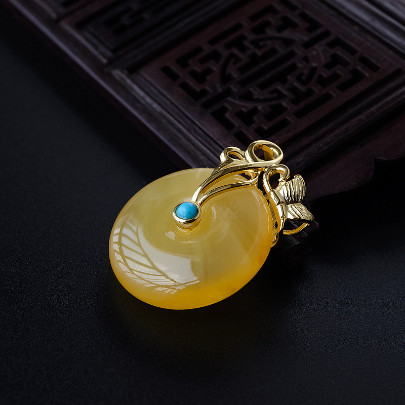 波罗的海银镀金鸡油黄平安扣吊坠-红掌柜