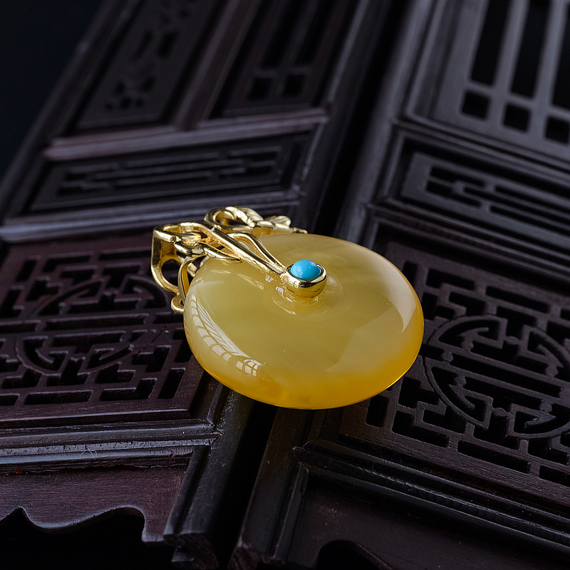 波罗的海天然银镀金平安扣吊坠-红掌柜