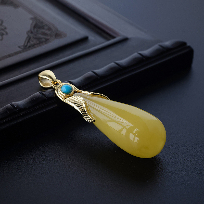 银镀金天然蜜蜡水滴吊坠-红掌柜