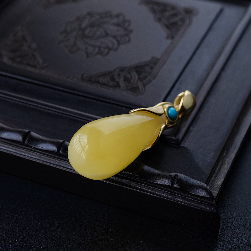 波罗的海银镀金天然蜜蜡吊坠-红掌柜