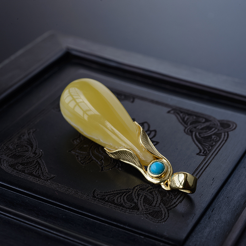 天然蜜蜡水滴吊坠-红掌柜