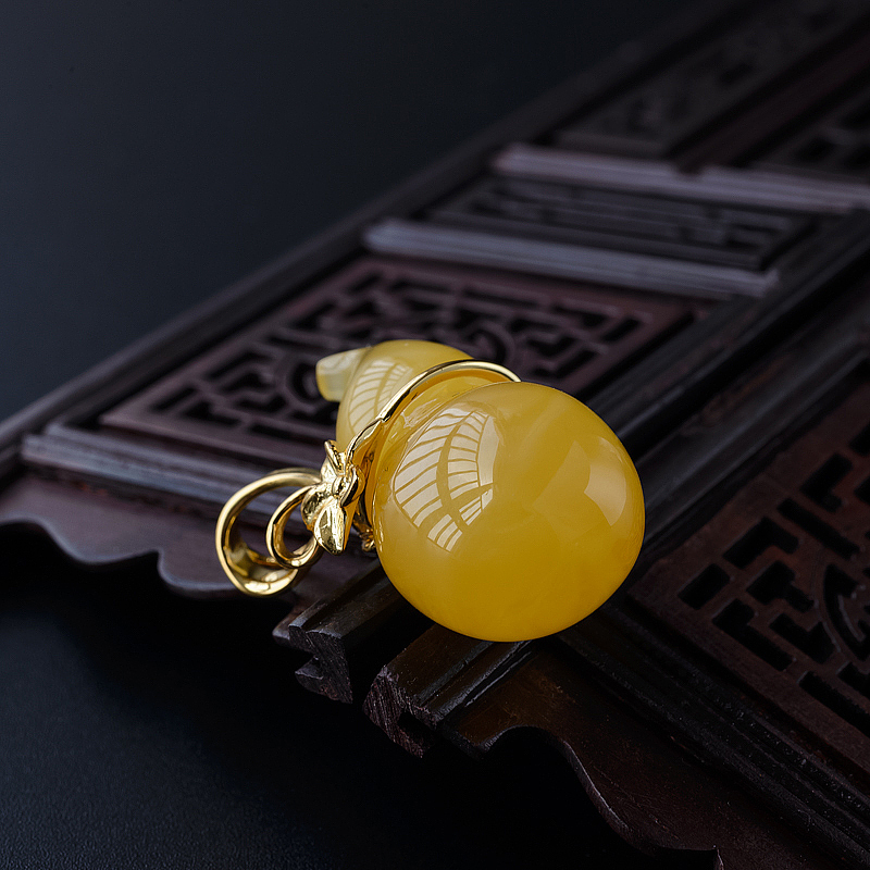 波罗的海银镀金天然蜜蜡葫芦吊坠-红掌柜