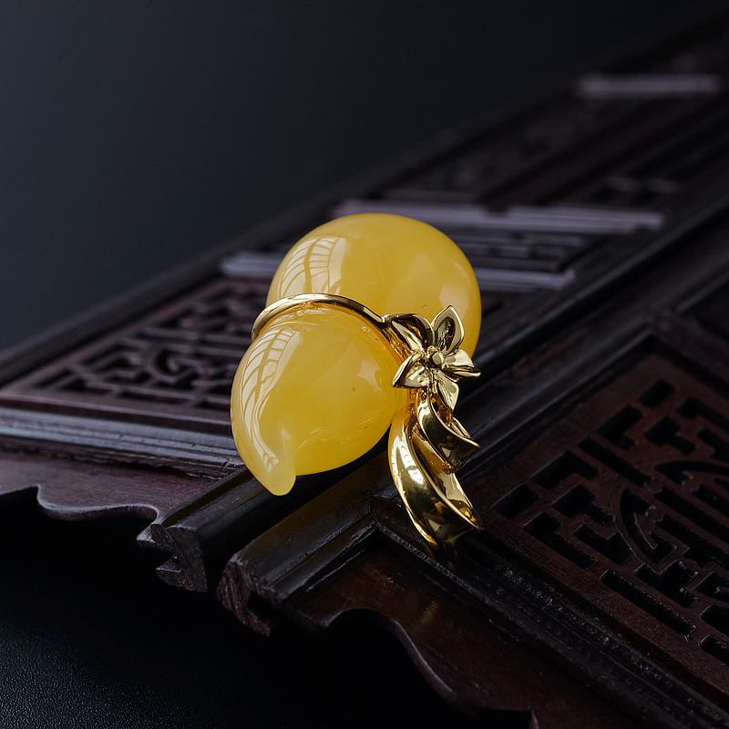 波罗的海银镀金天然鸡油黄蜜蜡吊坠-红掌柜