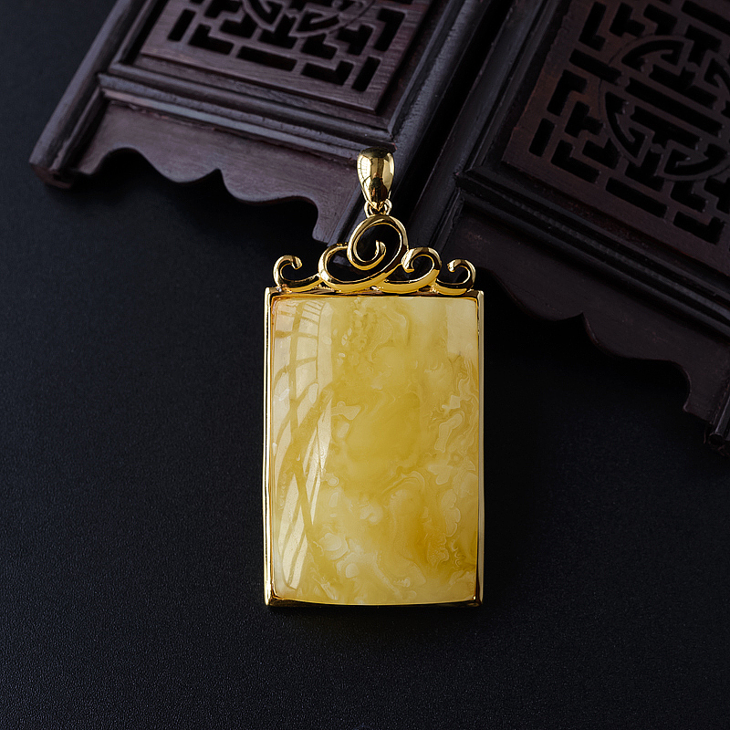 波罗的海银镀金天然满蜜蜜蜡无事牌吊坠-红掌柜