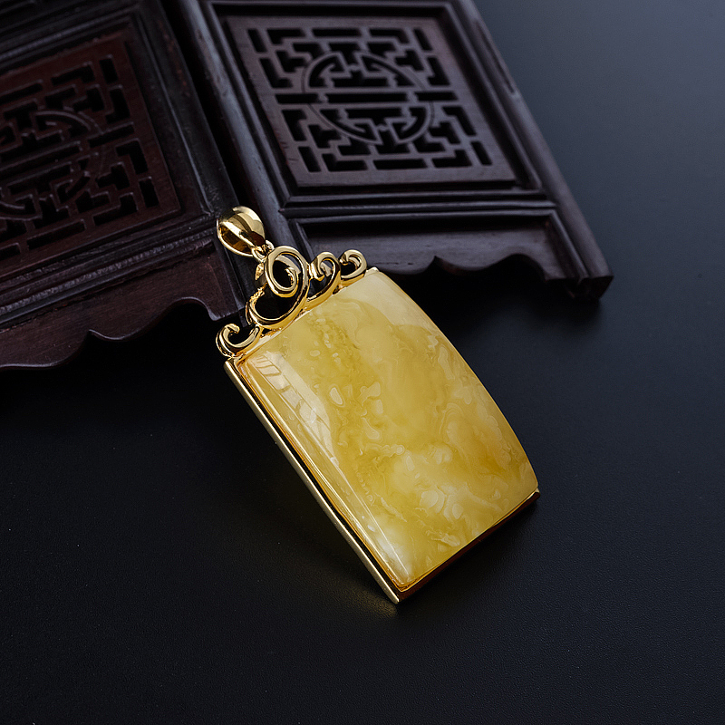 银镀金天然满蜜蜜蜡无事牌吊坠-红掌柜