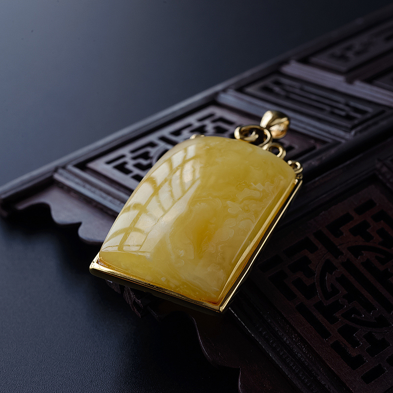 波罗的海银镀金天然蜜蜡无事牌吊坠-红掌柜