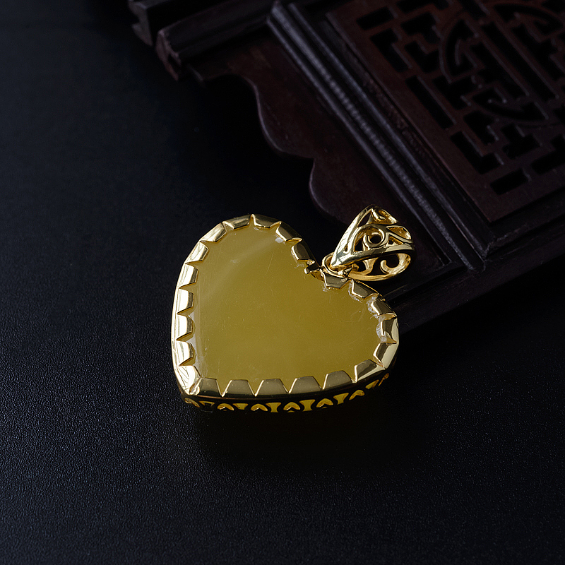 波罗的海银镀金鸡油黄蜜蜡心形吊坠-红掌柜