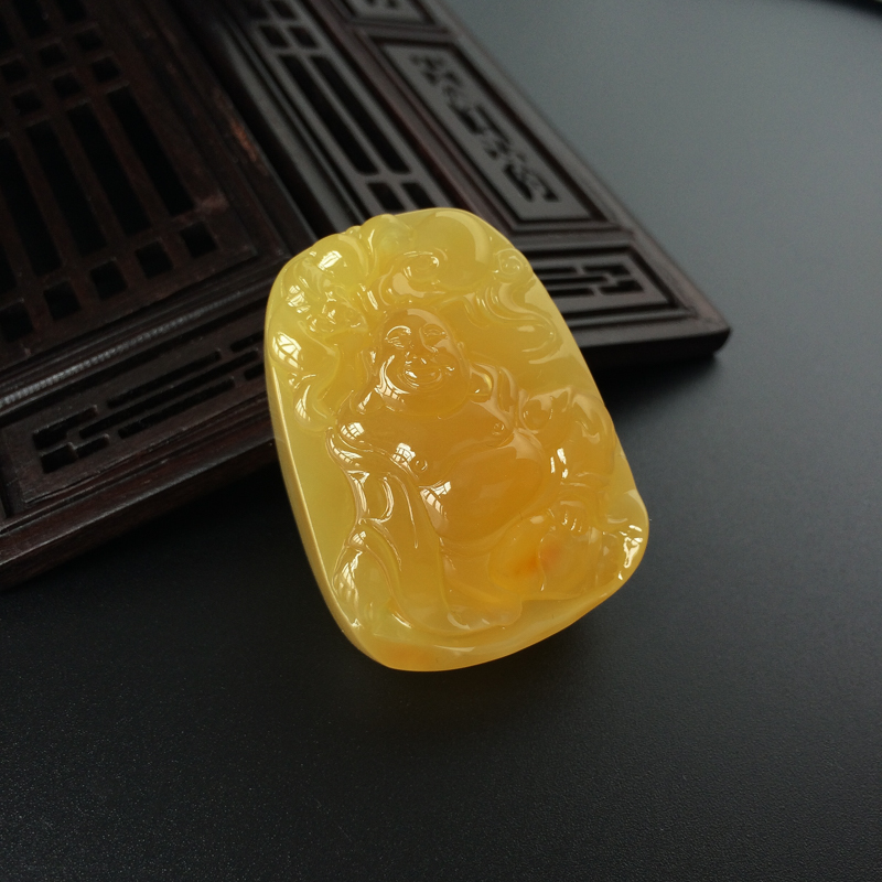 金包蜜鸡油黄蜜蜡佛吊坠-红掌柜