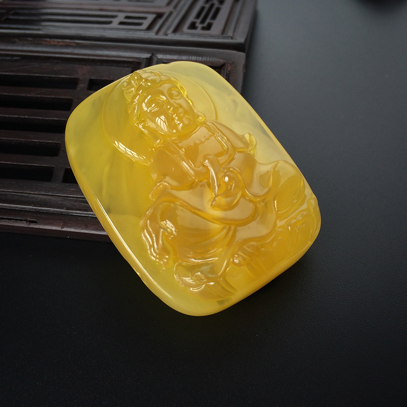 鸡油黄蜜蜡观音吊坠-红掌柜