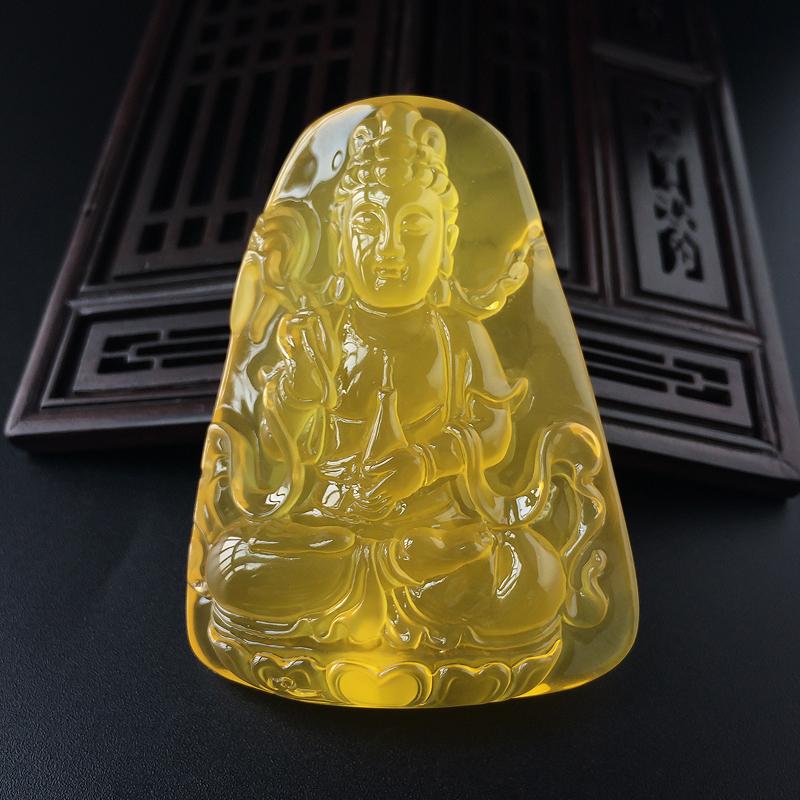 金包蜜鸡油黄蜜蜡观音吊坠-红掌柜