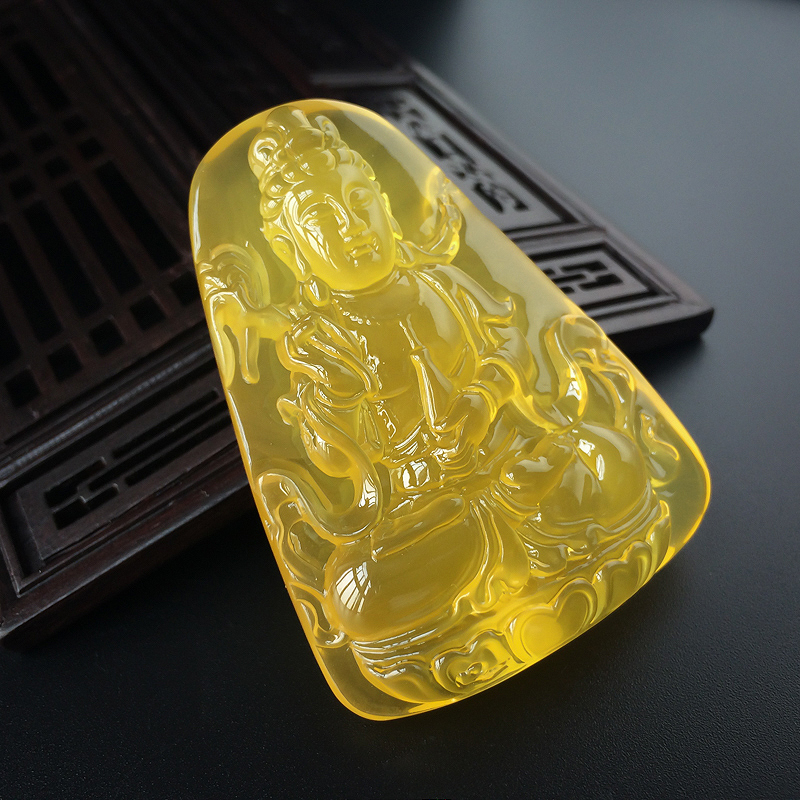 鸡油黄蜜蜡观音吊坠-红掌柜