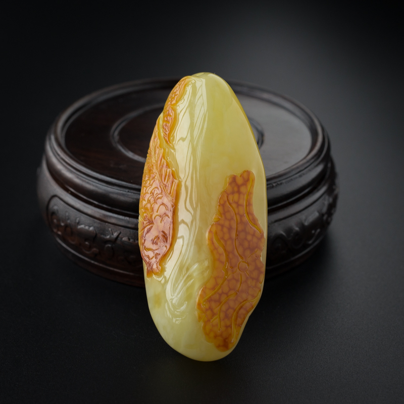 波罗的海天然满蜜蜜蜡年年有鱼吊坠-红掌柜