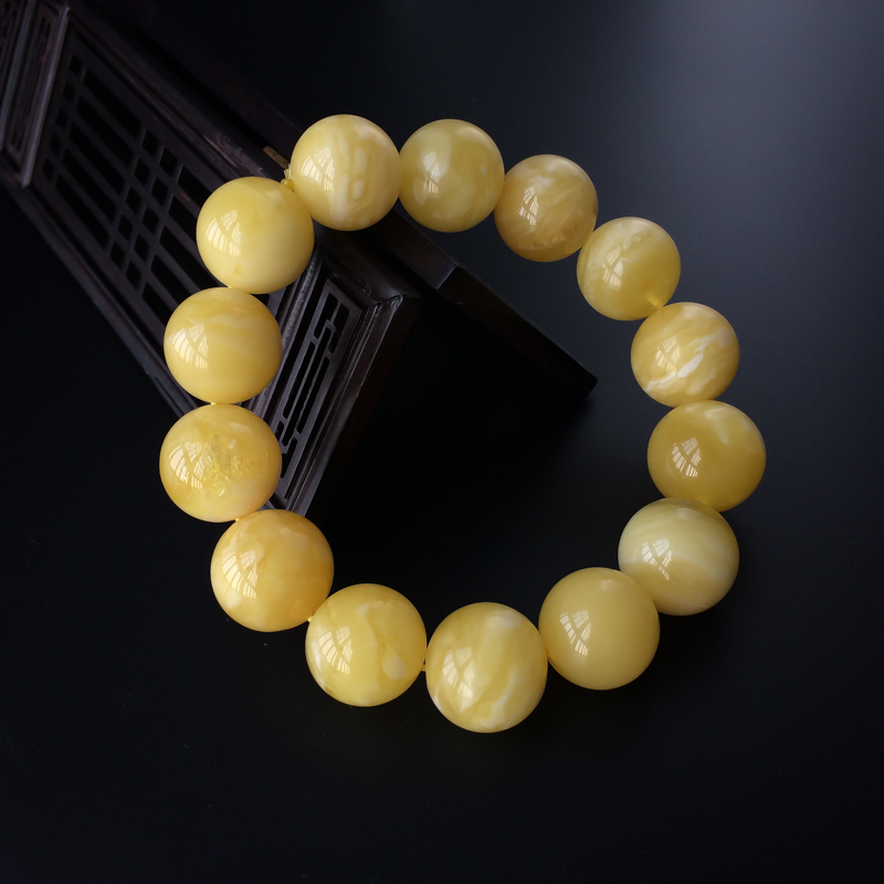 15.5mm天然白花蜜蜜蜡手串-红掌柜