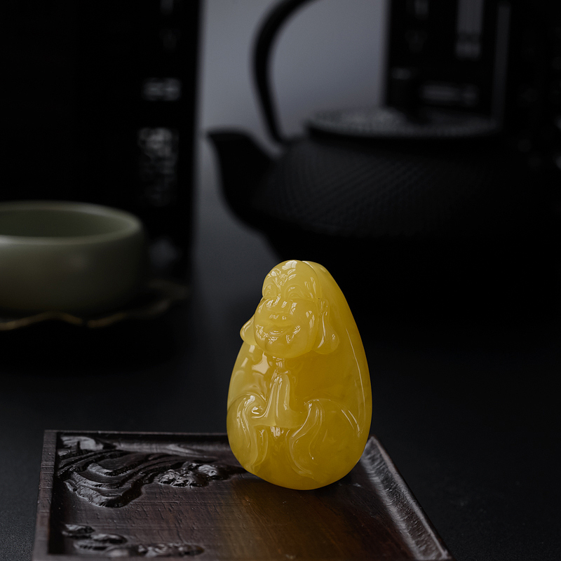 天然满蜜鸡油黄蜜蜡佛吊坠 - 红掌柜