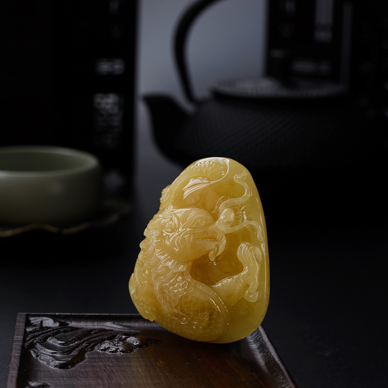 天然满蜜糖色蜜蜡龙吊坠 - 红掌柜