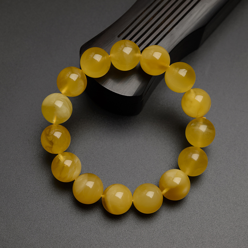 14mm金绞蜜鸡油黄蜜蜡手串-红掌柜