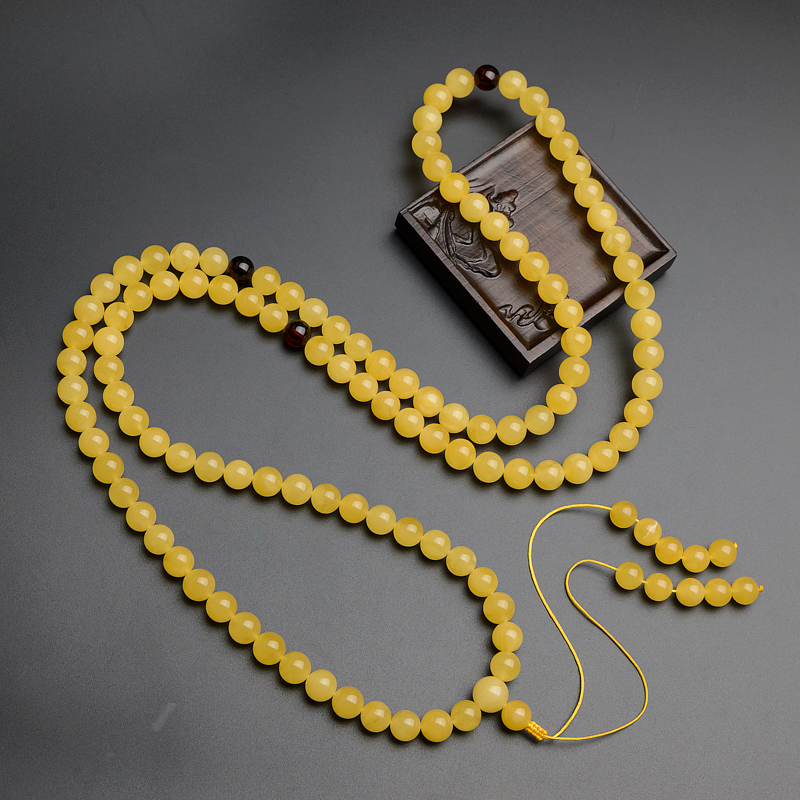 波罗的海天然满蜜鸡油黄蜜蜡佛珠-红掌柜