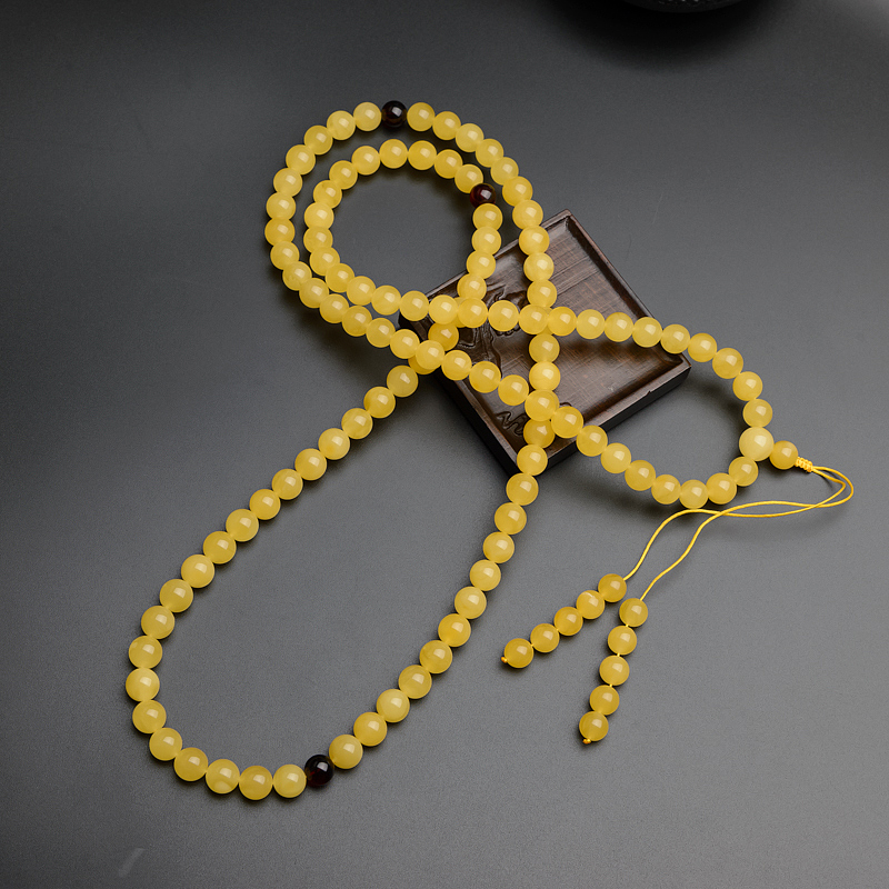 10.5mm天然满蜜鸡油黄蜜蜡佛珠-红掌柜