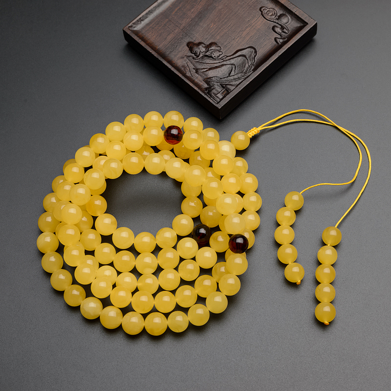 10.5mm波罗的海天然鸡油黄蜜蜡佛珠-红掌柜