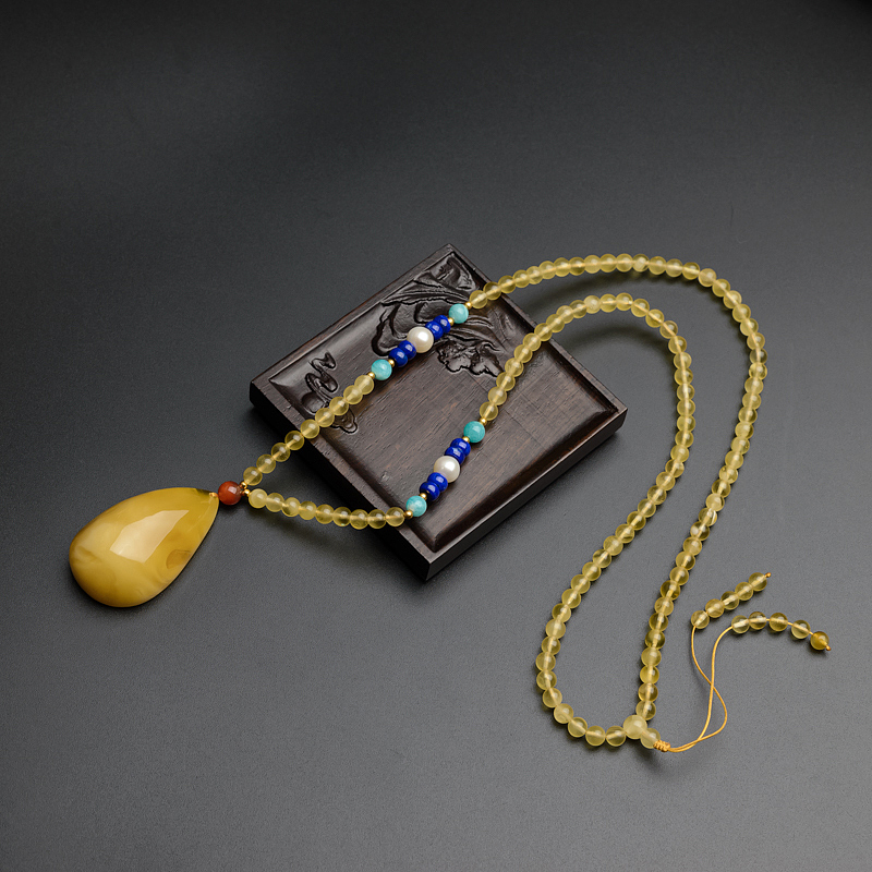 鸡油黄蜜蜡随形项链 - 红掌柜