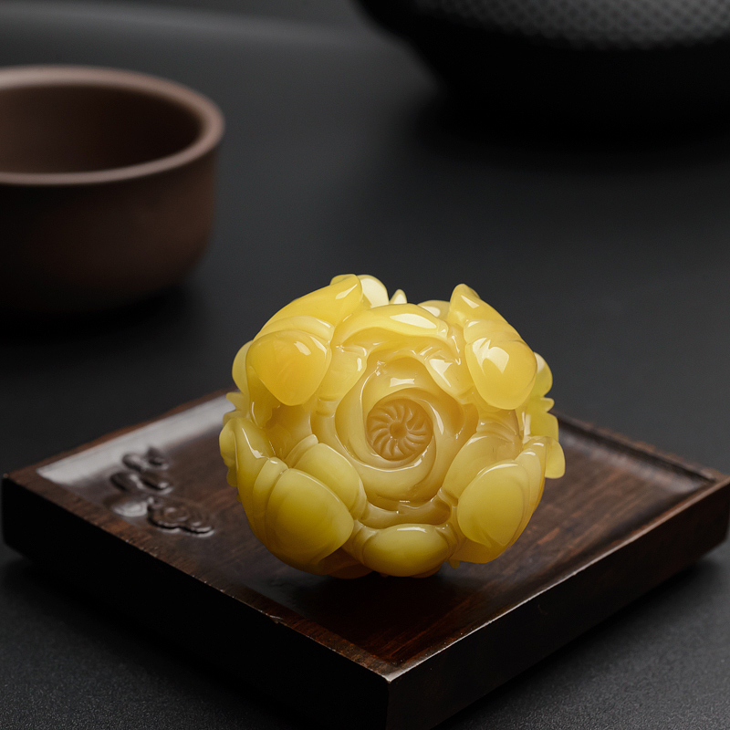 波罗的海天然满蜜糖色蜜蜡牡丹花吊坠 - 红掌柜