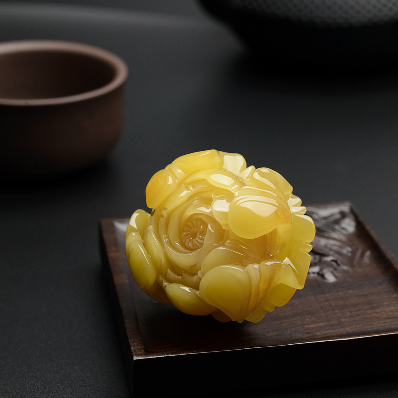 天然满蜜糖色蜜蜡牡丹花吊坠 - 红掌柜