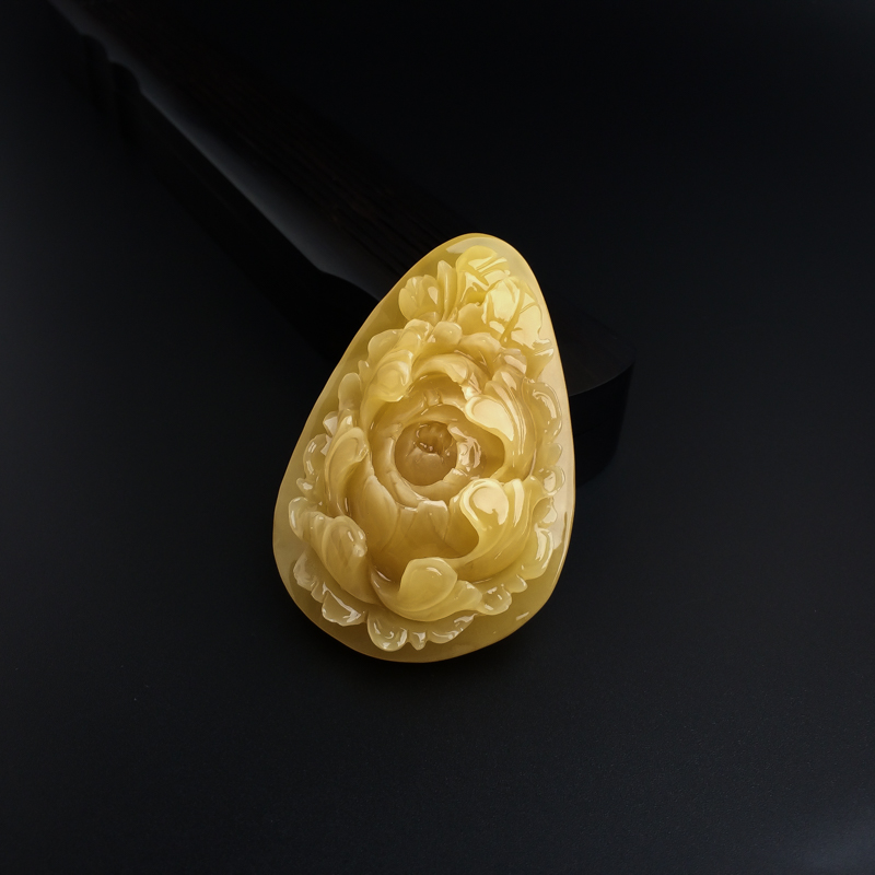 波罗的海糖色蜜蜡牡丹花吊坠-红掌柜