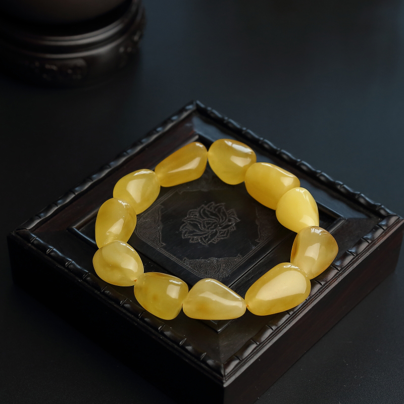 鸡油黄蜜蜡随形手串-红掌柜