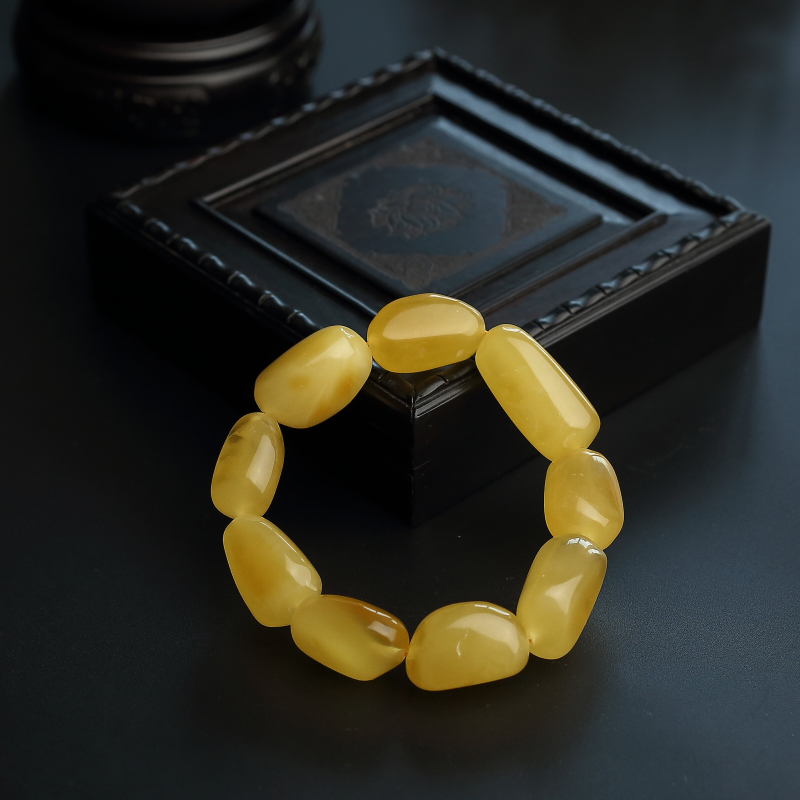 鸡油黄蜜蜡随形手串-红掌柜