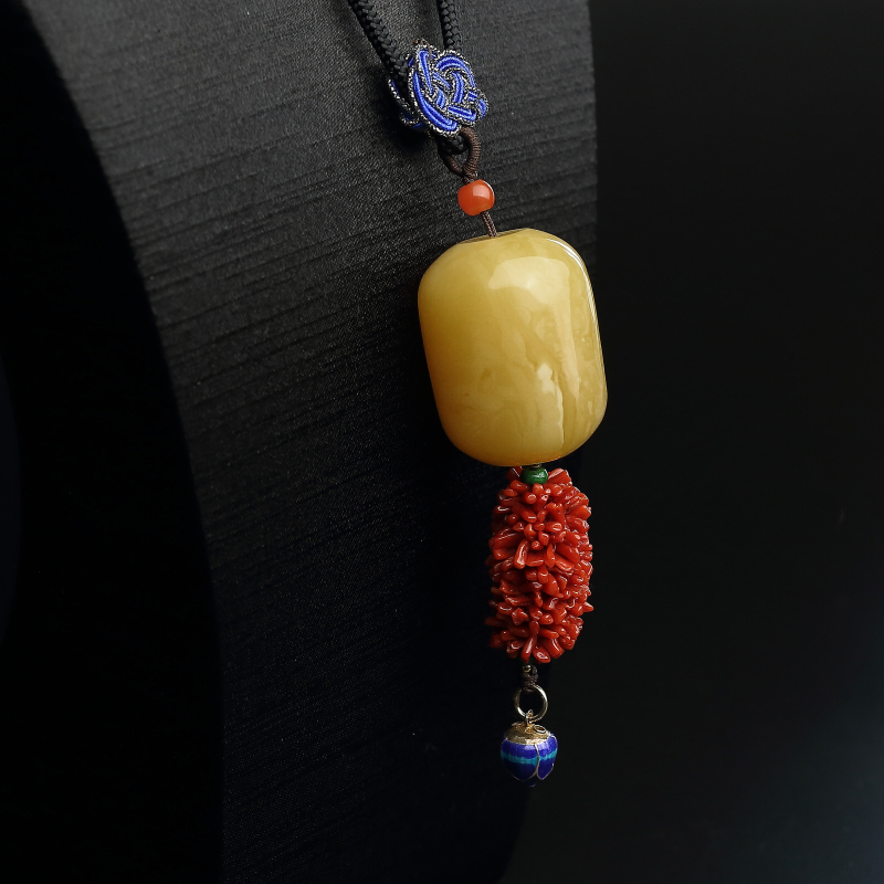 天然鸡油黄蜜蜡桶珠-红掌柜