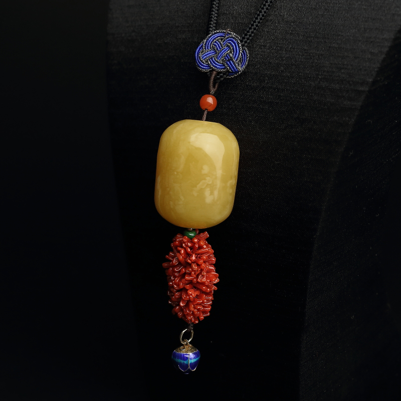 波罗的海鸡油黄蜜蜡桶珠吊坠-红掌柜