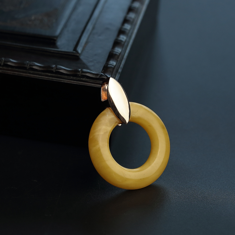 K金镶鸡油黄老蜜蜡吊坠-红掌柜