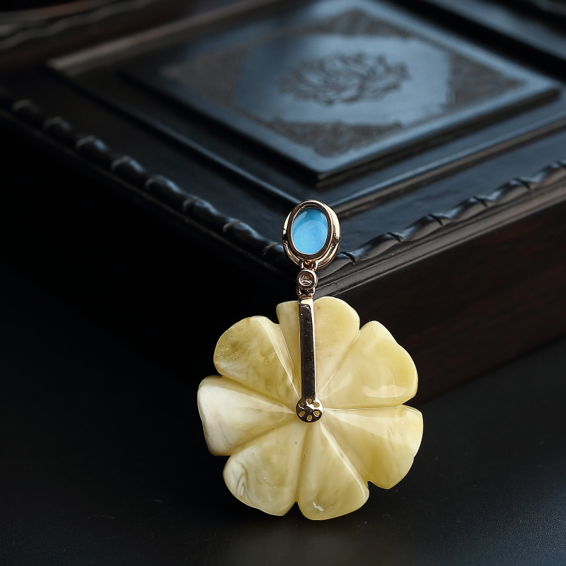 天然柠檬黄蜜蜡花吊坠-红掌柜