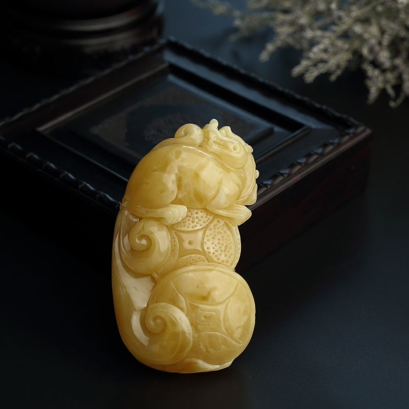 波罗的海天然满蜜糖色蜜蜡貔貅吊坠-红掌柜