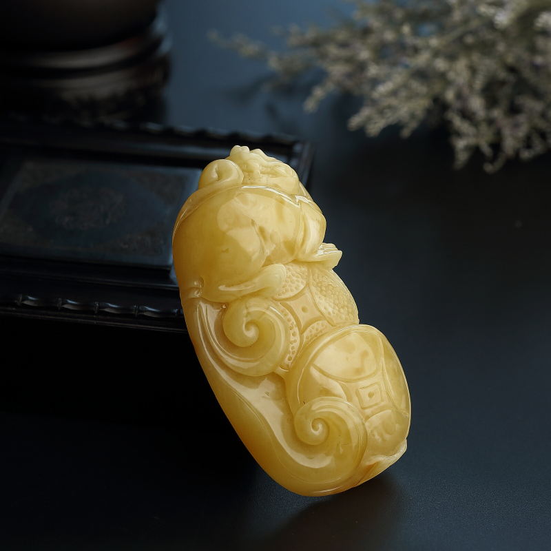 天然满蜜糖色蜜蜡貔貅吊坠-红掌柜