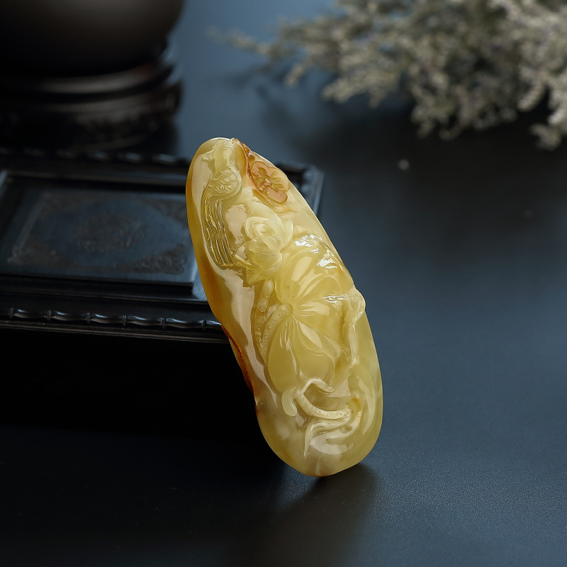 天然鸡油黄蜜蜡一品清廉吊坠-红掌柜