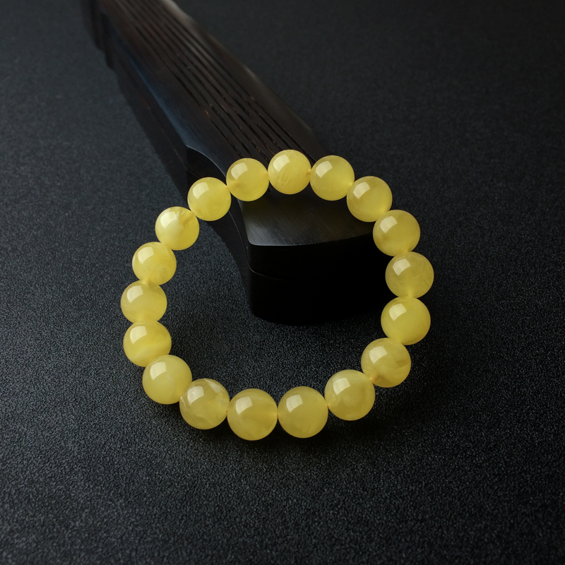 天然10mm鸡油黄蜜蜡手串 - 红掌柜