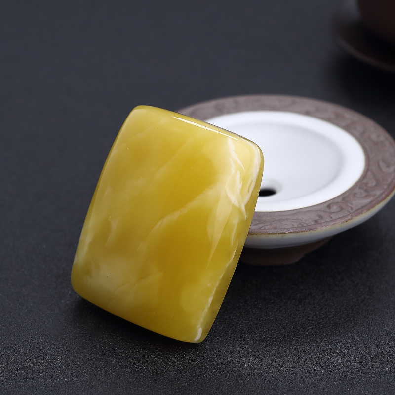 天然满蜜黄白蜜无事牌吊坠 - 红掌柜