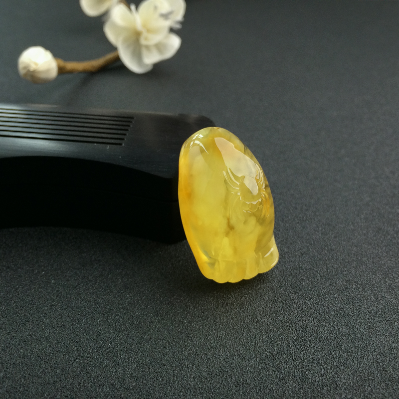 天然鸡油黄金绞蜜蜜蜡知足常乐吊坠-红掌柜