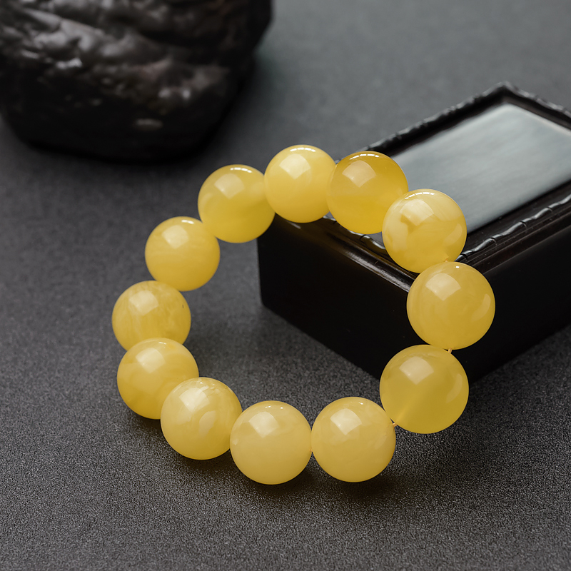 乌克兰天然白花蜜蜡单圈手串-红掌柜