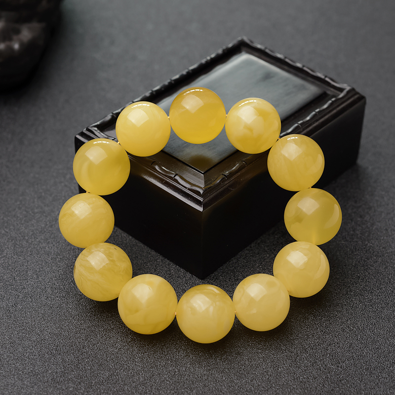 乌克兰白花蜜蜡单圈手串-红掌柜