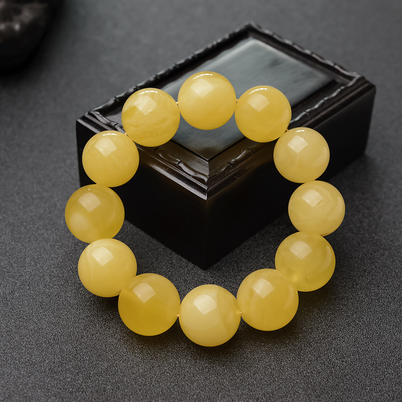 乌克兰天然白花蜜蜡手串-红掌柜