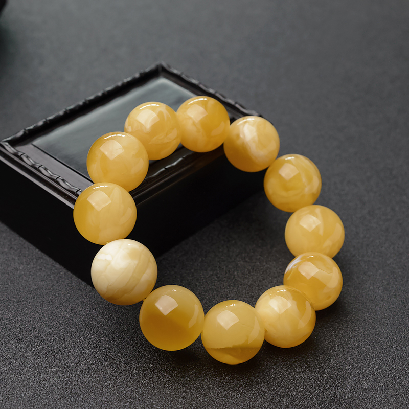 天然白花蜜蜡单圈手串-红掌柜