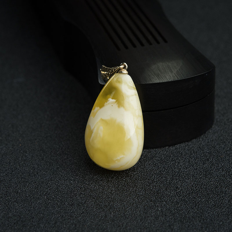 14K金镶白花蜜蜡吊坠 - 红掌柜