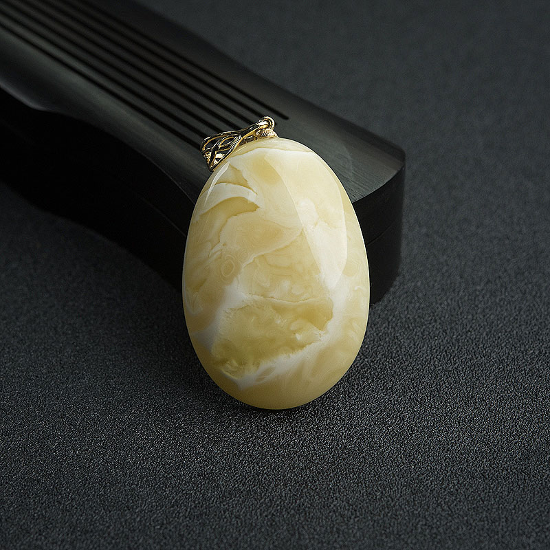 波罗的海天然14K金镶白花蜜蜡吊坠 - 红掌柜