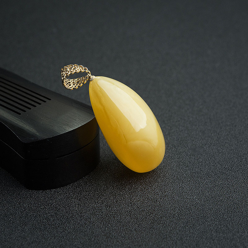 波罗的海14K金镶鸡油黄蜜蜡吊坠 - 红掌柜