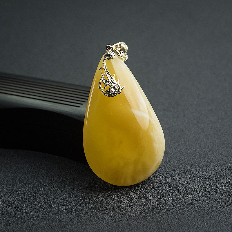 天然14K金镶白花蜜蜡吊坠 - 红掌柜