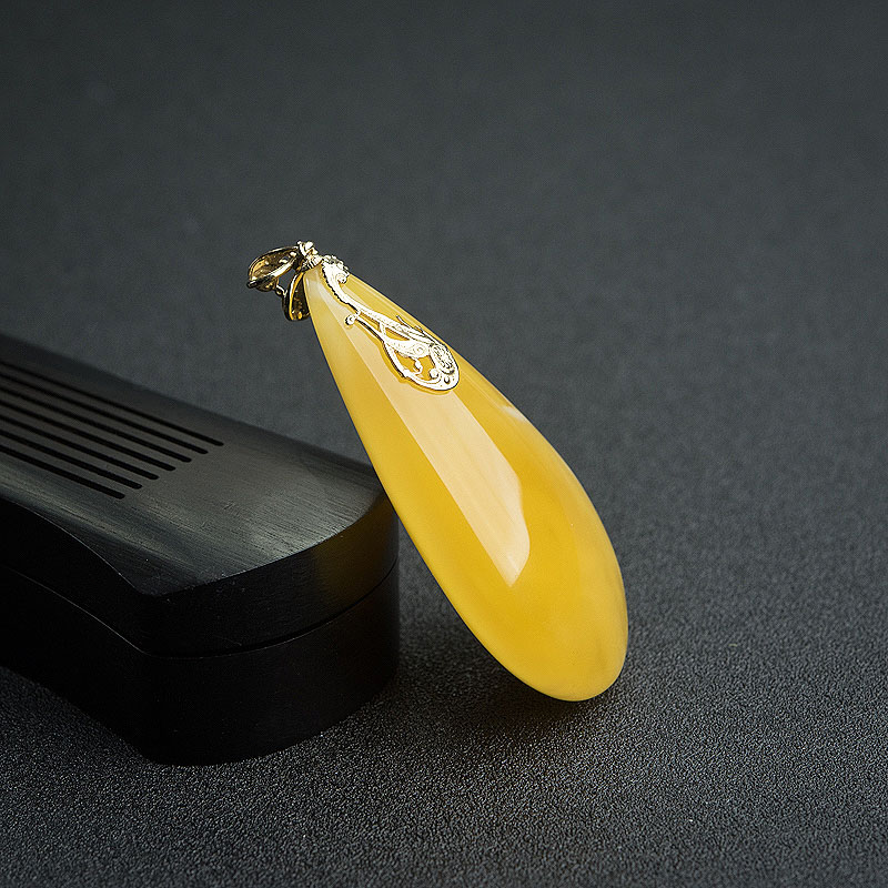 波罗的海14K金镶白花蜜蜡吊坠 - 红掌柜